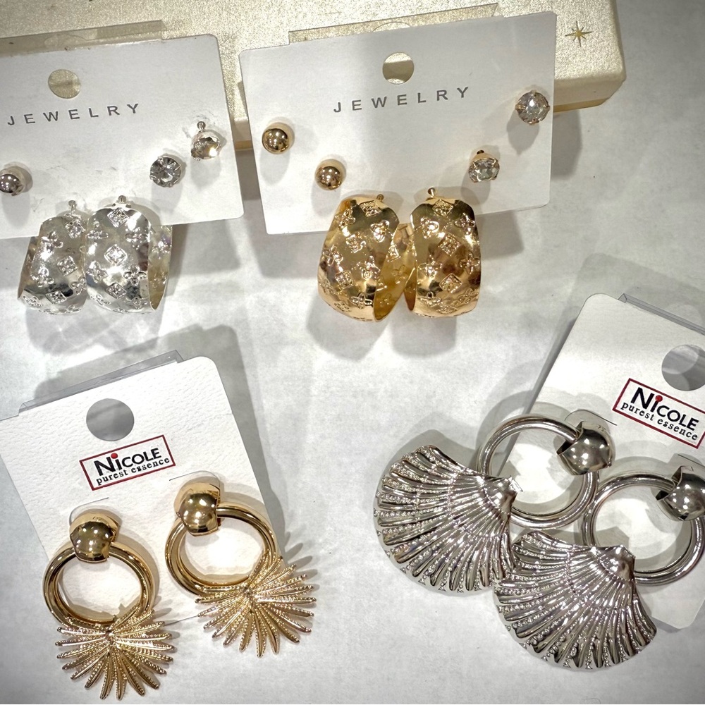 Bundle Set of Gold and Silver Earrings Set